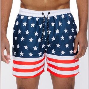 RED WHITE AND BLUE AMERICAN FLAG SWIM SHORTS